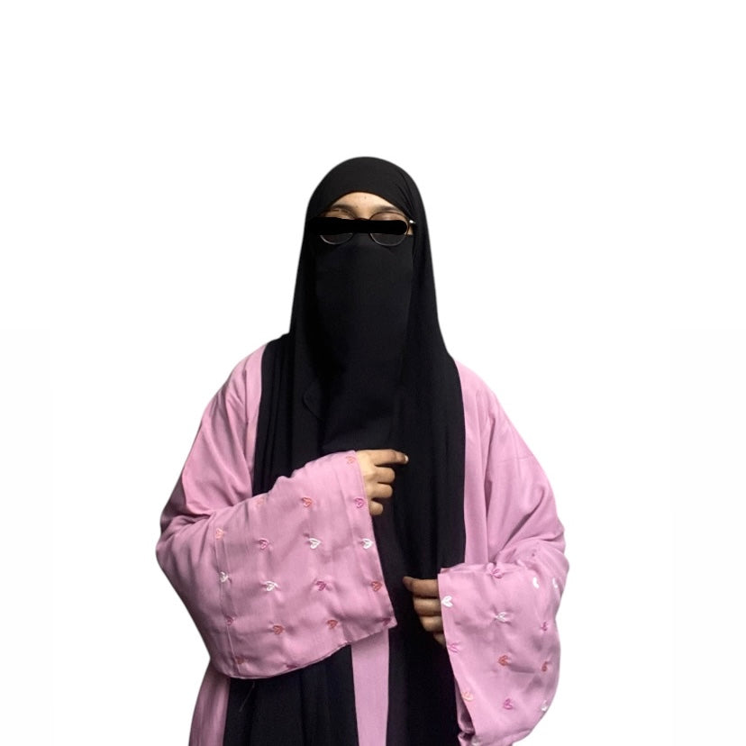 Pink Hearts Embroidered Abaya