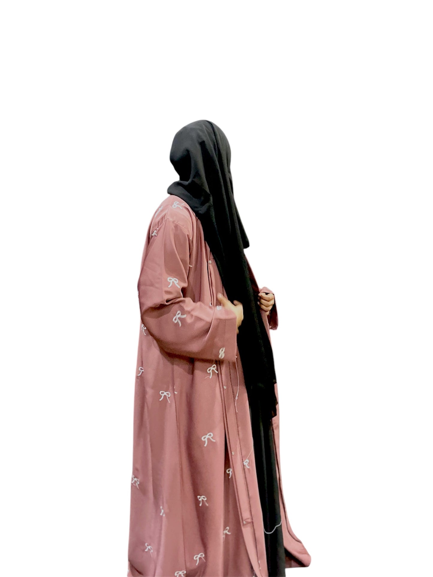Tea pink Bow Embroidered Abaya