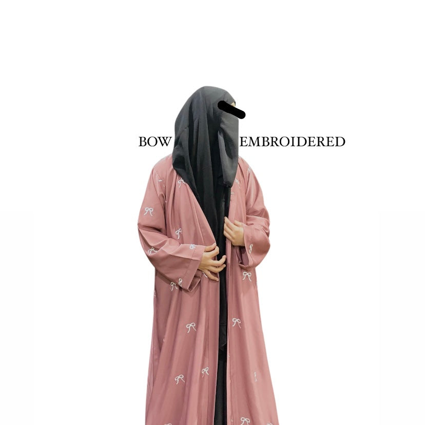 Tea pink Bow Embroidered Abaya