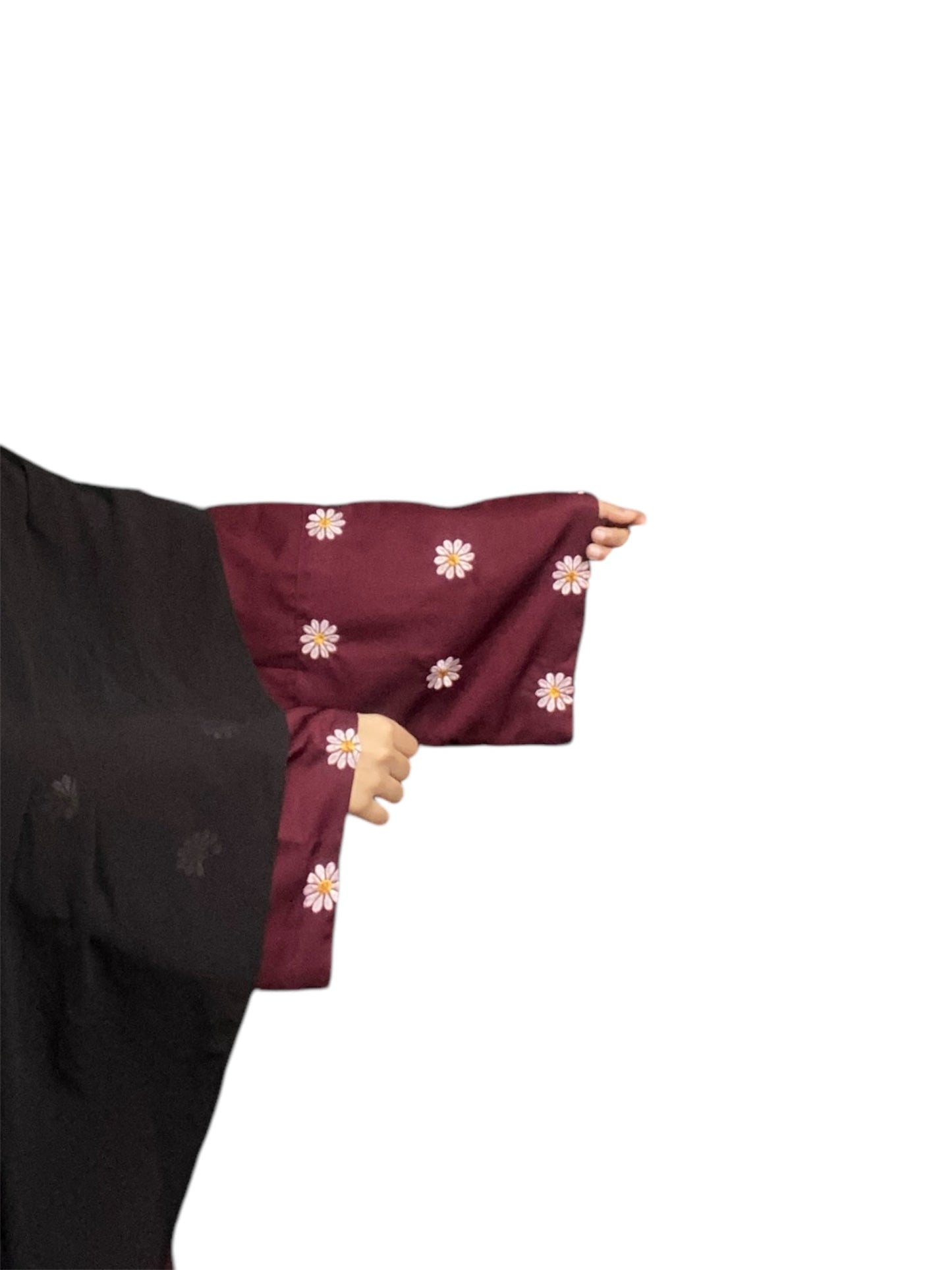 Maroon Flower Embroidery Abaya