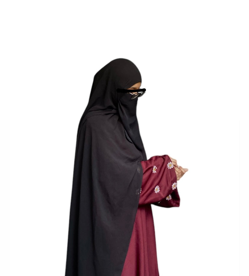 Maroon Flower Embroidery Abaya