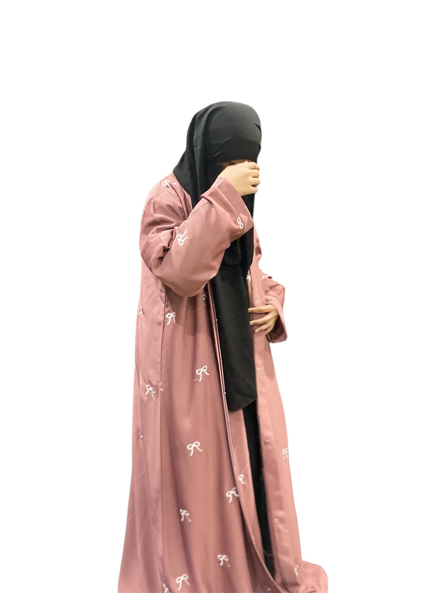 Tea pink Bow Embroidered Abaya