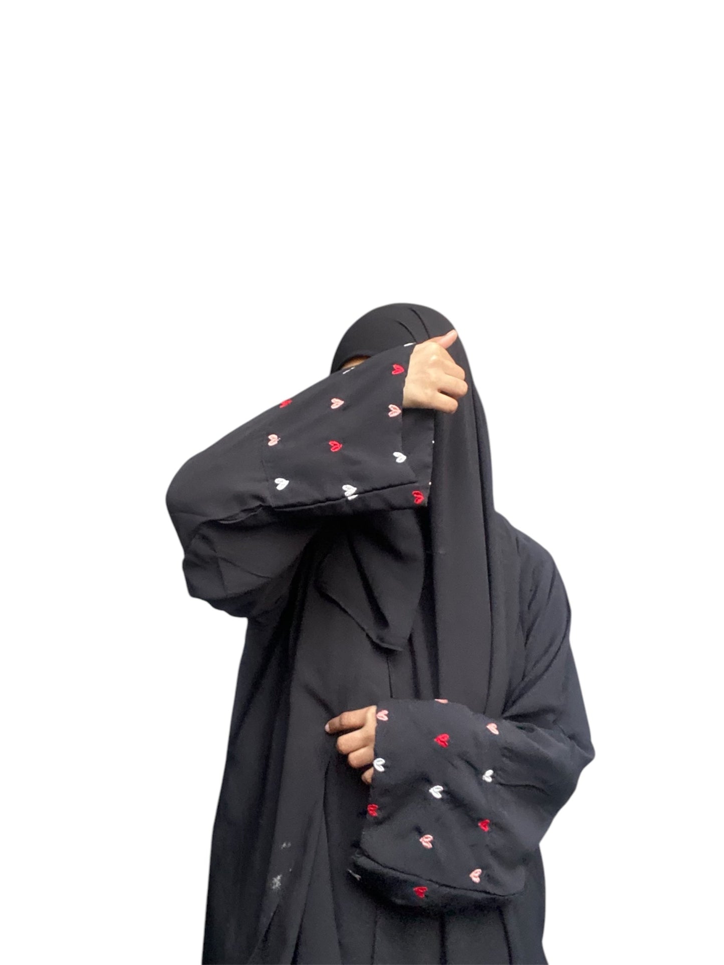 Black Hearts Embroidered Abaya