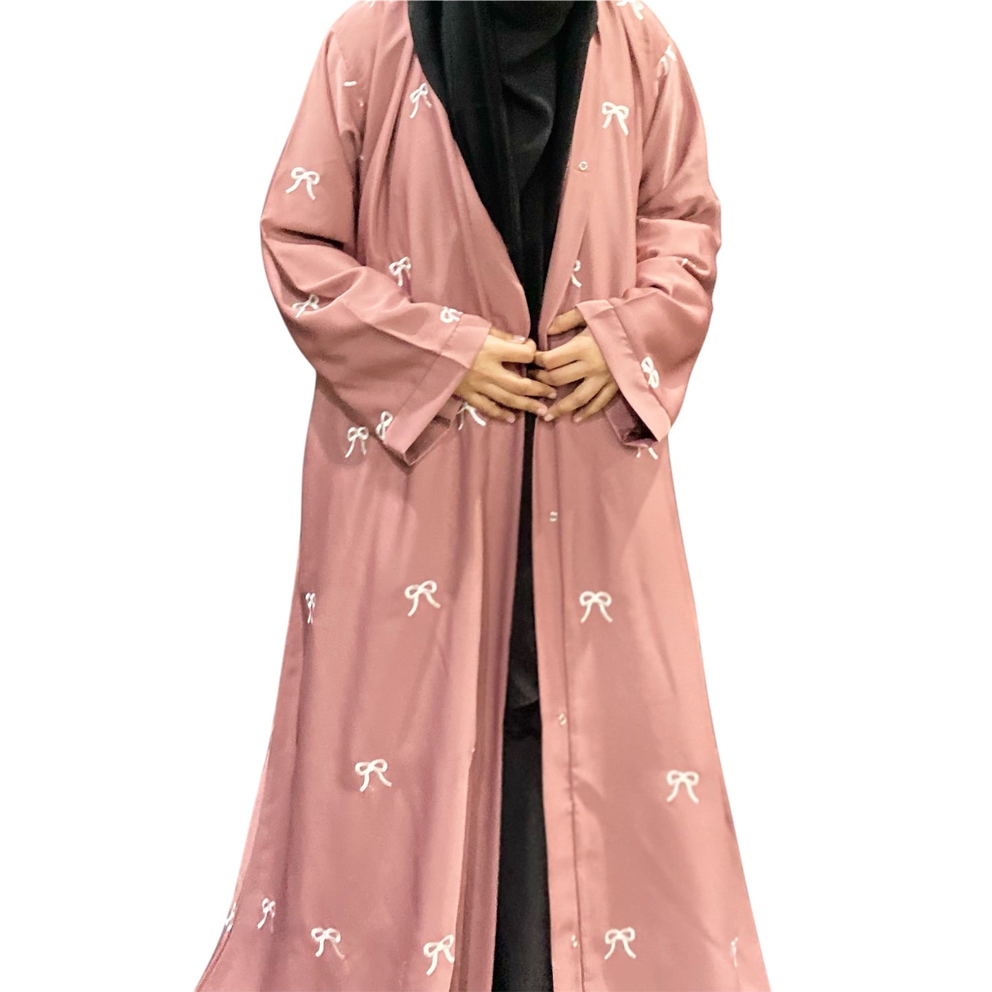 Tea pink Bow Embroidered Abaya
