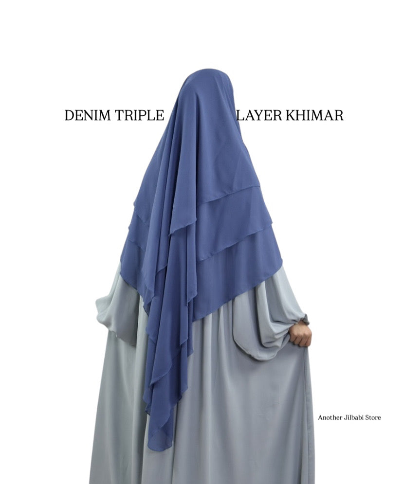 Denim Blue 3 Layer Khimar