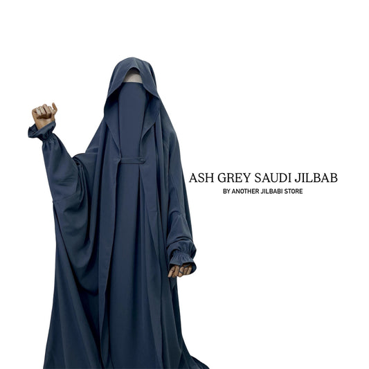 Dark Ash Grey Saudi Jilbab Set