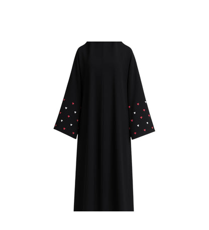 Black Hearts Embroidered Abaya