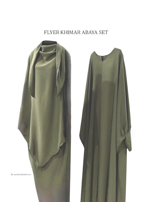 Dry Olive Kaftan Abaya khimar Set ( Single Layer khimar )