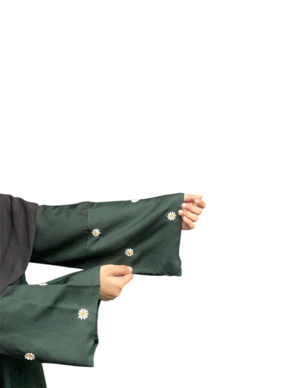 Bottle Green Flower Embroidery Abaya