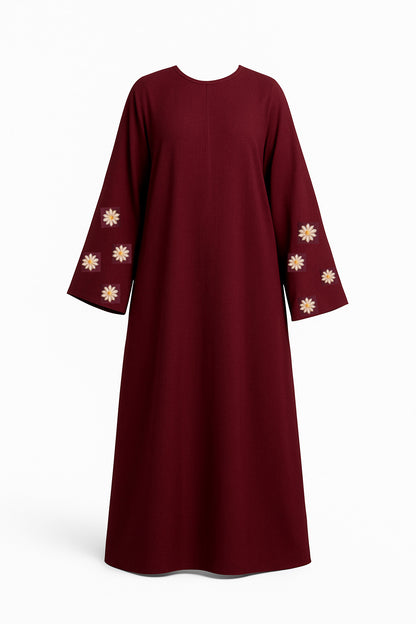 Maroon Flower Embroidery Abaya