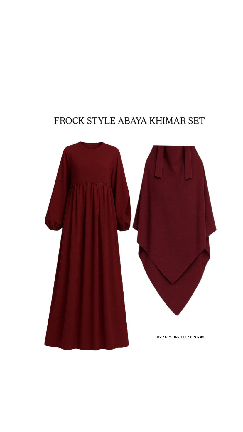 Burgunday Frock Style Abaya Khimar Set ( Single Layer Khimar )