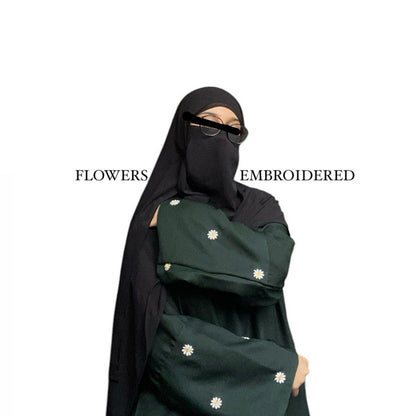 Bottle Green Flower Embroidery Abaya