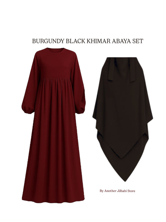 Khimar Abaya Set ( Black Maroon Combo )